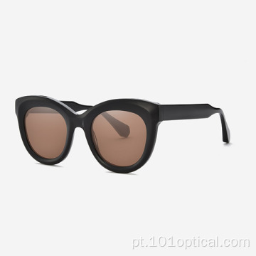 Óculos de sol feminino de acetato redondo Cat Eye